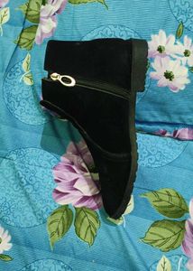 Black Suede Ankle Boots with Zip