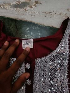 Maroon Kurta Set with Intricate Embellishm