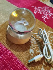 Crystal Ball Lamp with Wooden Base