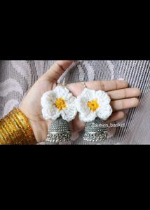 Handmade Crochet Flower Jhumka Earrings