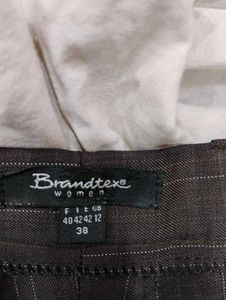 Brown High-Waist Wide-Leg Pinstripe Trousers