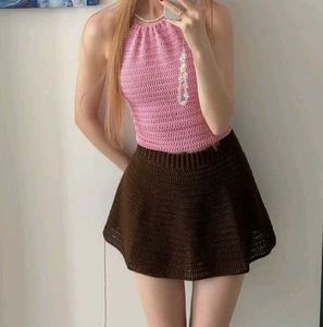 Crocheted Flower Halter Top and Skirt set