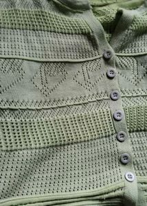 light green knitted button-front crop top