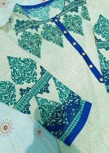 Stylish Cream Kurta with Blue &amp; Green Print