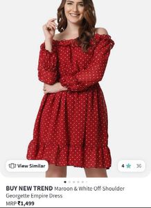 Maroon & White Off-Shoulder Dress