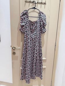 Floral Print Puff Sleeve Midi Dress