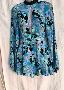 6229. Blue Floral Backless Mini Dress