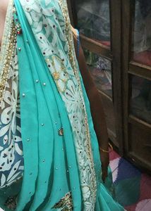 Beautiful Teal Embellished Saree