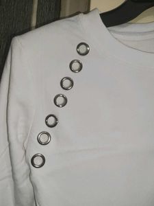 White Eyelet Detail Long Sleeve Crop Top