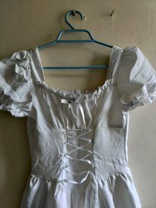 White Corset Puff Sleeve Dress