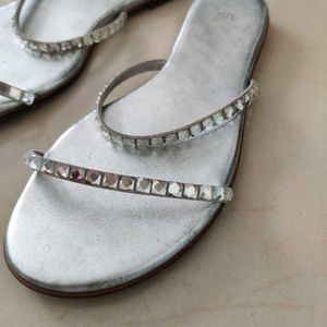 Sparkling Silver Flat Sandals