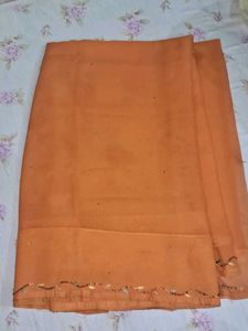 Orange Embroidered Chiffon Saree &amp; stiched blouse