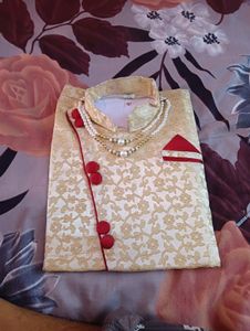 Kids Sherwani With Pearl Mala
