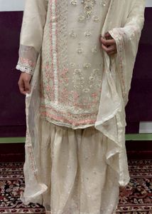 Elegant White Kurta Set with Dupatta and shahrara