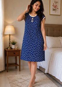 Cute Anchor Print Navy Blue Short nighty