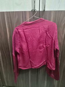 Maroon Textured Long Sleeve Top