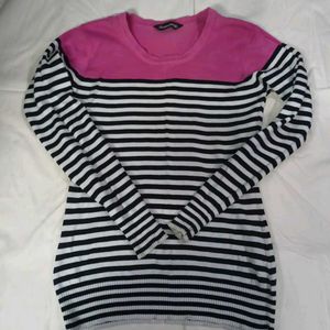 Pink Black And White Striped Sweater