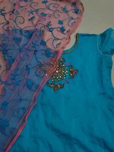 Gorgeous Stone Work Blue Top With Duppatta