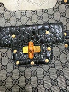 Gucci Bamboo Handle Monogram Shoulder Bag
