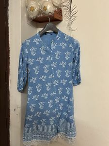 Blue Floral Print Mini Dress