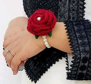 Handmade Crochet Rose Bracelet with Pearl Detail