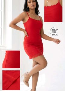 Red Mini H&M Bodycon Dress with Ruffle Trim