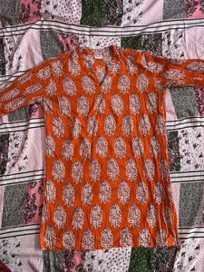 Orange Printed Kurta