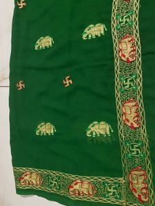 Emerald Green Embroidered Saree