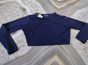 Navy Blue Crop Top with Cutout