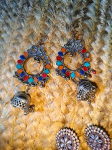 Boho Oxidized Jhumka Earrings 2 ct