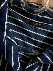 ZARA Classic Navy &amp; White Striped Shirt