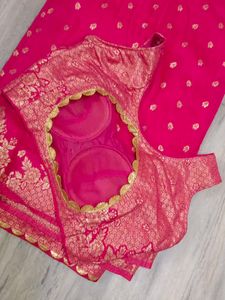 Stunning Pink Saree with Golden Blouse