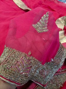 Vibrant Pink Saree with Embellished Border