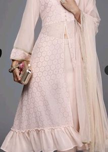 Elegant Peach Embroidered front slit Kurta set