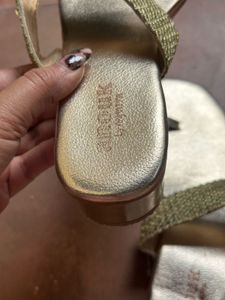 Anouk Gold Toned Embellished One Toe Block Heels