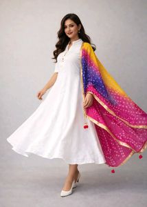 Beautiful White Coloured Frock Suit Set - 2 Piece