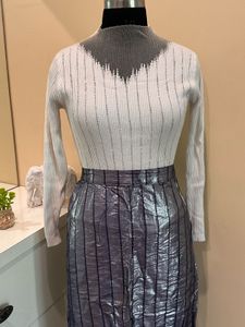 Silver Metallic Striped Skirt