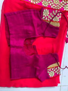 Vibrant Red Saree with Embellished Border