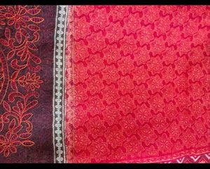 Vibrant Red Printed Saree with blouse pc