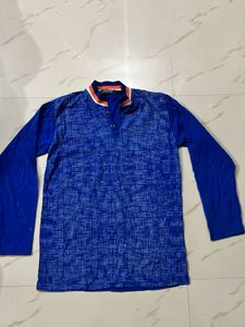 Men's Blue Printed Full Sleeve T-Shirt
