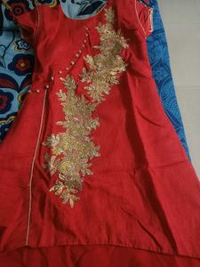 Red Embellished Kurti