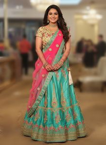 Teal & Gold Embroidered Lehenga