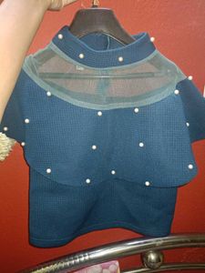 Stylish Blue Pearl Embellished Top