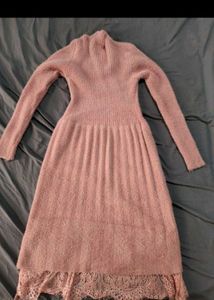 Cozy Pink Fuzzy Lace Trim Dress