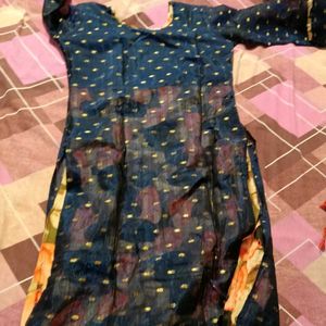 Navy Blue Kurta Set with Printed Skirt