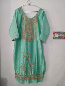 Embroidered Mint Green Kurta Set