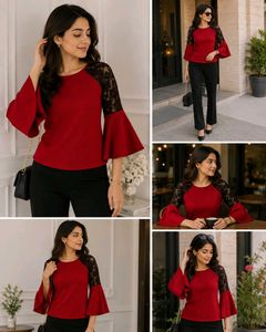 Red Top with Lace Sleeves