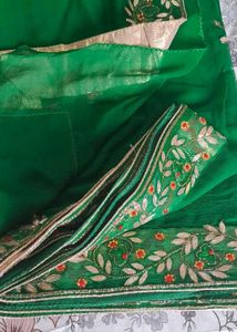 Green Gottapatti with embroidery work saree