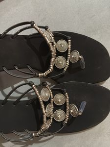 Stylish Black Embellished Flip-Flops