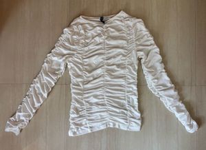 Chic Ruched Long Sleeve White Top